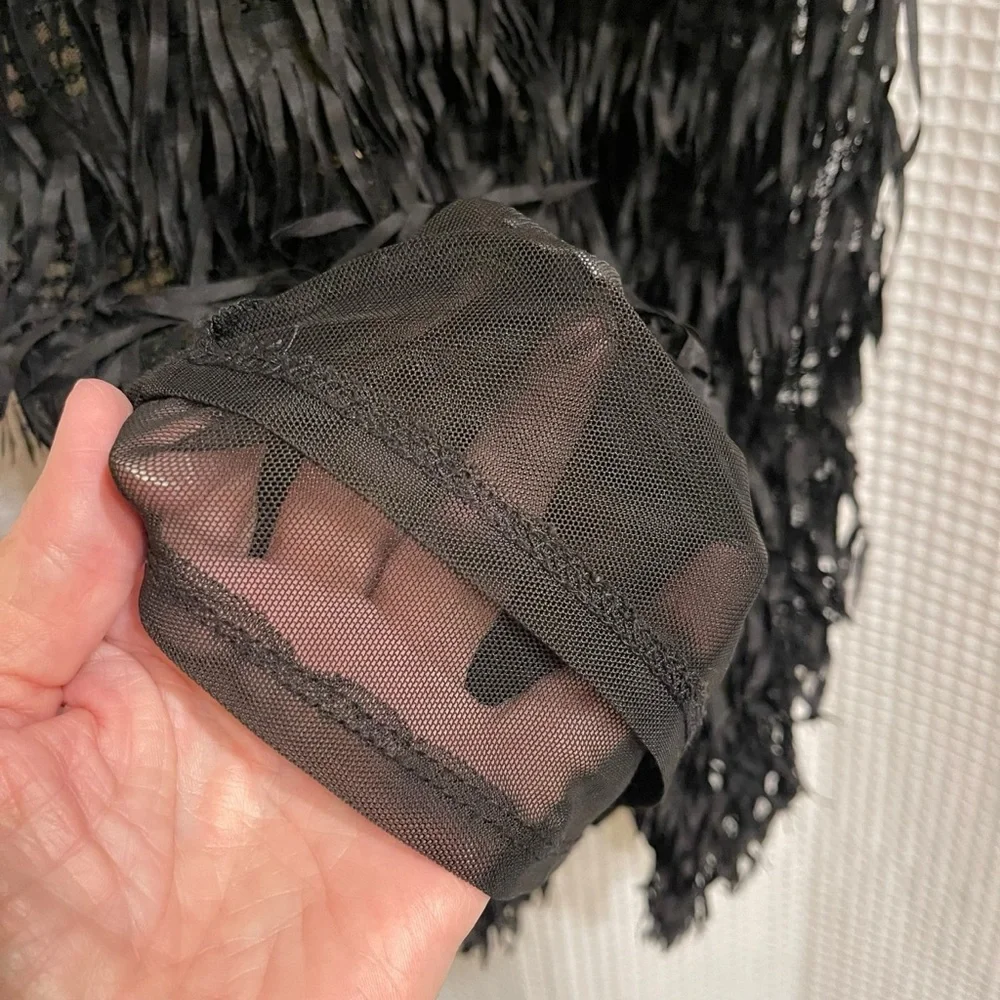 Zara Black Sequined Fringed Spaghetti Strap Mini Dress Lined Black Size Small